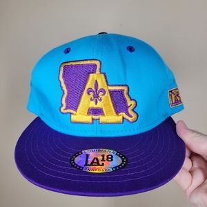 Louisiana 18 Est 1812 Purple Blue Snapback Cap Hat One Size DoMe Ink Flat Bill